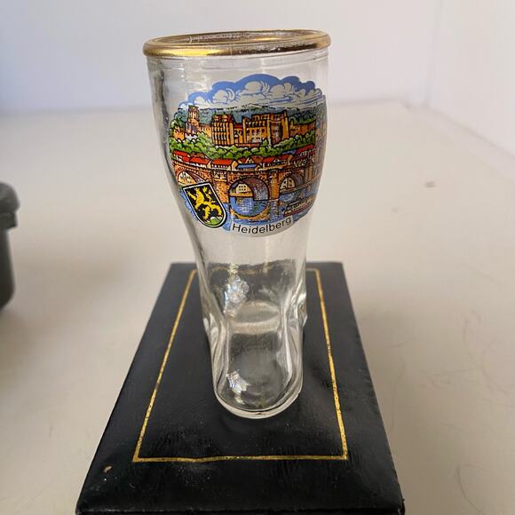 Heidelberg Boot Shot Glass Clear Gold Trim Germany Vintage 3" - Picture 1 of 6